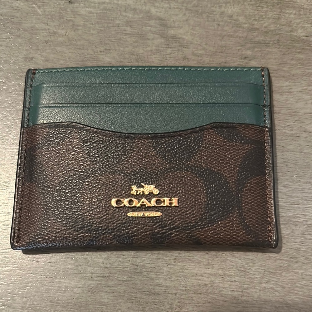 Coach Brown and Green Key and Card Holder